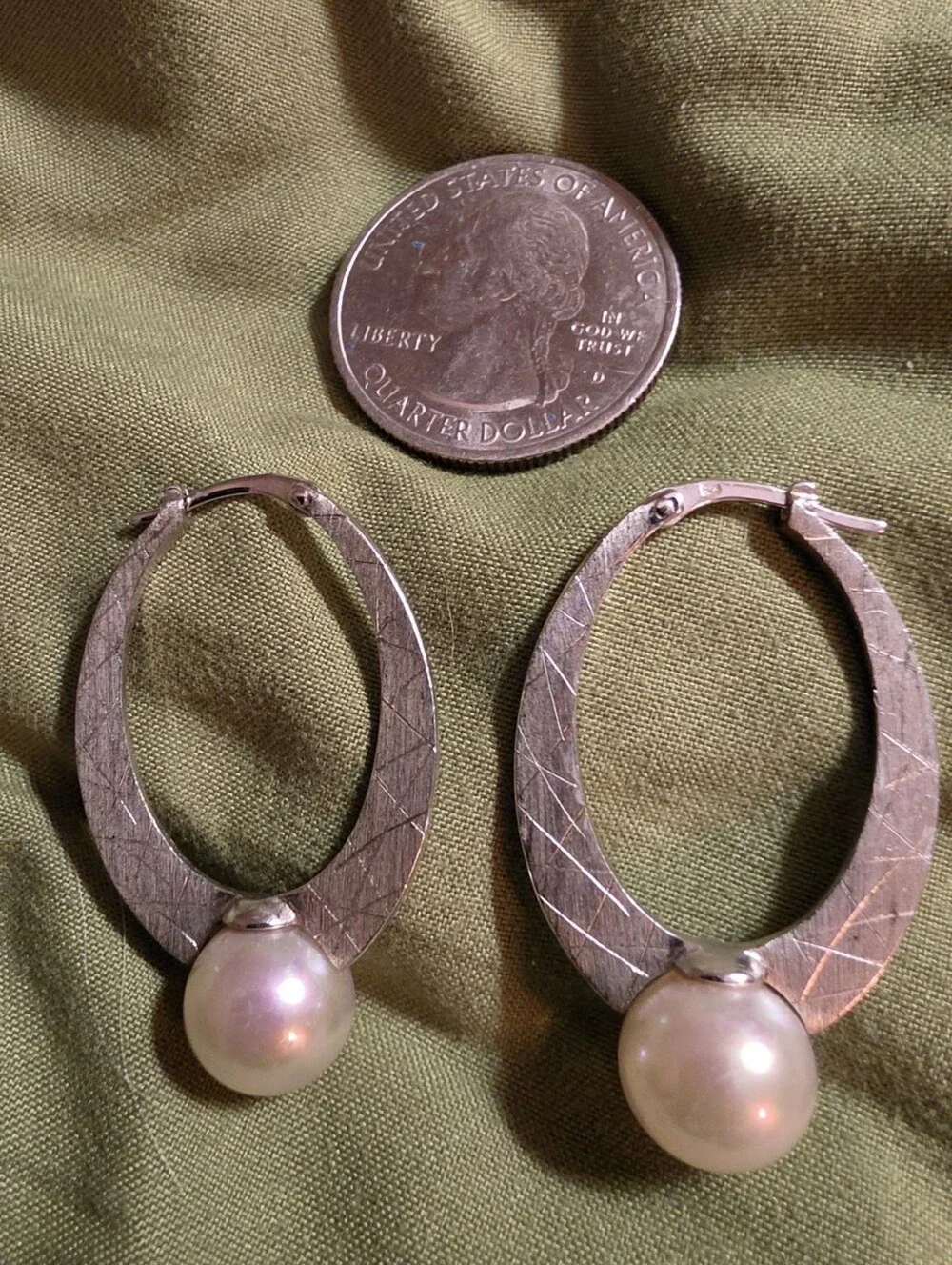 Sterling Silver Hoop Earrings with Pearl Drops - Women Jewelry